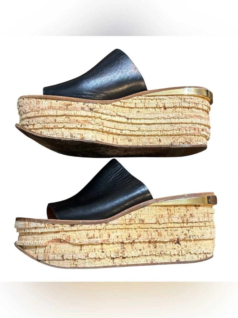 Chloé Black Leather platform Cork Wedge Slide Sandals size 7